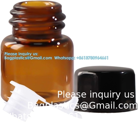 زجاج الزيوت الأساسية عينة زجاجات مع أغطية سوداء للزيوت الأساسية والعطور والمواد الكيميائية المختبرية 30 مل كأس قياس