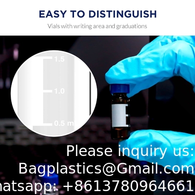 قناني عينة ذاتية 2 مل مع منطقة الكتابة والتخرجات، 9-425 HPLC، غطاء المسمار، بيضاء PTFE والأحمر سيلكون سيبتا
