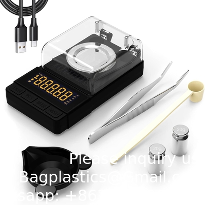 المقياس الرقمي 50g/0.001g، ومقياس Mg المدمج مع وزن معايرة 20g والإكسسوارات، ومقياس مسحوق أسود