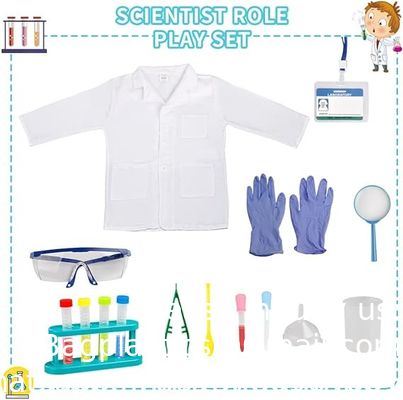زي العلماء للأطفال معطف مختبر مع مجموعة تجارب علمية ارتداء ملابس وتظاهر باللعب للأولاد الفتيات 4-8 سنوات