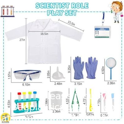 زي العلماء للأطفال معطف مختبر مع مجموعة تجارب علمية ارتداء ملابس وتظاهر باللعب للأولاد الفتيات 4-8 سنوات