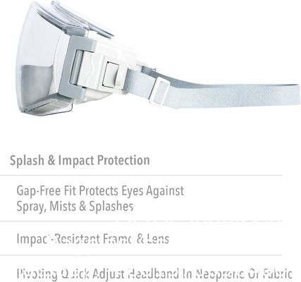 نظارات السلامة مع عدسة مضادة للضباب صافية HydroShield ، الجسم الرمادي والحزام الرئيسي من النيوبرين