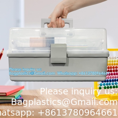 صندوق الخياطة ثلاث طبقات، منظّمات الحرف البلاستيكية وتخزين، صندوق الحرف متعدد الوظائف/صندوق المنظم/إسعافات أولية
