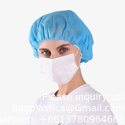 أزرق مستلزمة لمرة واحدة قبعات غير منسوجة الشعر صافي الأكمام الشعر مع أشرطة رأس جانبية مفتوحة ، يونيسيكس ، مثالية للنوم