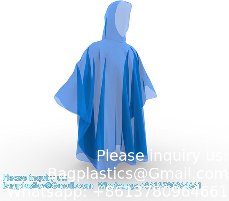 البونشات المطر المستخدمة لمرة واحدة للبالغين مع غطاء، معدات الطوارئ للمطر للتخييم، المشي لمسافات طويلة، المشي، مشاهدة الألعاب