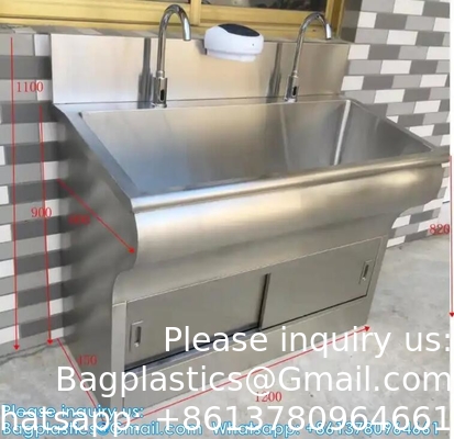 غسل اليدين مزدوج غسل الحوض غسل الحوض مع جهاز استشعار أوتوماتيكي أو دواسة مخصصة 304 الفولاذ المقاوم للصدأ غسل الحوض