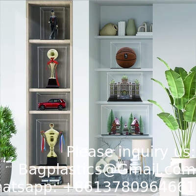 علبة عرض أكريليك واضحة،صندوق العرض الذاتي مع قاعدة أكريليك سوداء،صندوق المكتب المكعب المنظم الرفع