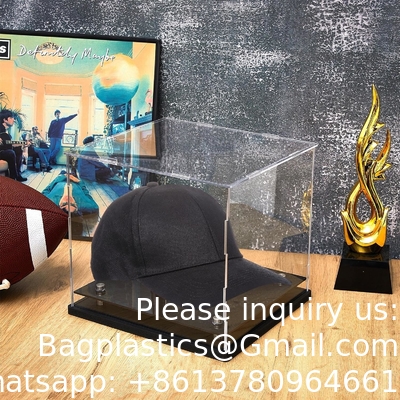 علبة عرض أكريليك واضحة،صندوق العرض الذاتي مع قاعدة أكريليك سوداء،صندوق المكتب المكعب المنظم الرفع