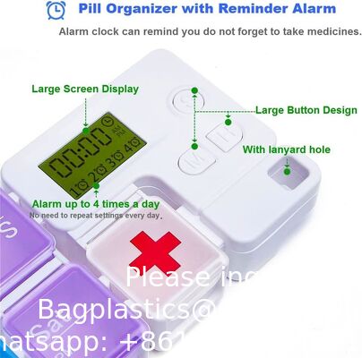 Smart Pill Box,7 Day Pill Organizer,4 Alarm Clocks,AM/PM Automatic Alarm Reminder,Hold Vitamins Fish Oil,Supplements,Travel Pill Or Pillganizer,Suitable For The Elderly, Children, Office Workers