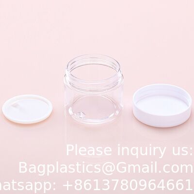 Plastic Jar Container With Lid And Label Refillable Empty Round Clear PET Cosmetic Sample Containers For Lotion, Cream, Ointments, Body Butter, Makeup, Travel Storage