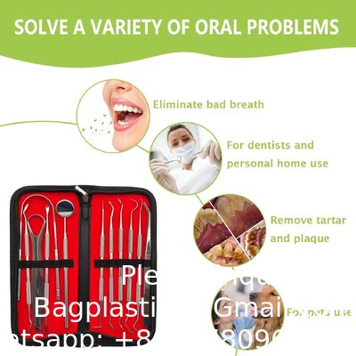 Dental Examination Kit Optional Pieces Stainless Steel Probe & Scaler Diagnostic Instrument Dental Surgical Tool Box Tongue Scraper Tartar Plaque Remover Tooth Cleaner Dental Floss Pick Mouth