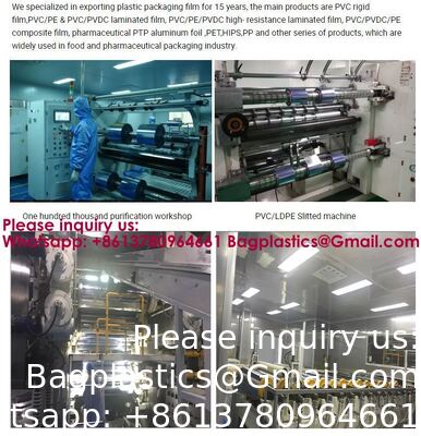 فيلم PVDC ، فيلم Alu Alu ، فيلم PETG Shrink ، فيلم PLA ، فيلم Blister ، فيلم مركب ، فيلم TPU ، فيلم EVA ، جلد الفينيل ، فيلم حماية ، تعبئة أدوات الصيدلة لفيلم PVC / PE الأبيض الملون