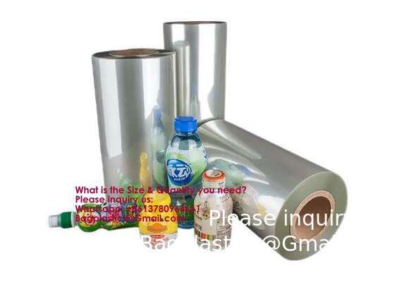 فيلم انكماش ناعم مقاوم للرطوبة من PET/PETG مطوي في المنتصف لتغليف القهوة والعصير والنبيذ والصودا، فيلم انكماش حراري لملصقات زجاجات القهوة والنبيذ والعصير والصودا