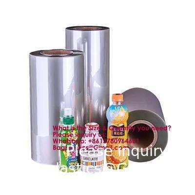 فيلم انكماش ناعم مقاوم للرطوبة من PET/PETG مطوي في المنتصف لتغليف القهوة والعصير والنبيذ والصودا، فيلم انكماش حراري لملصقات زجاجات القهوة والنبيذ والعصير والصودا
